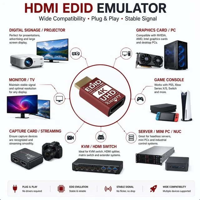Alt view image 5 of 5 - xieoery 4K HDMI EDID Emulator 38402160 24/30/60Hz, Dummy HDMI Plug for Remote Desktop, Headless Servers, GPU Rigs, KVM, Industrial PCs, Stable Signal Output & Multi-Resolution EDID Support-10pack