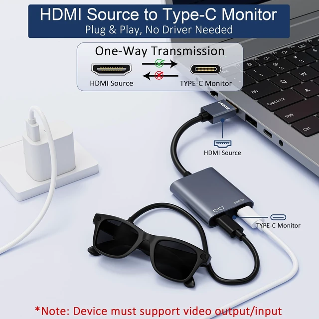 Alt view image 3 of 5 - AR Glasses HDMI to USB C Adapter 4K@60Hz, XR Converter with Play & Charge for XREAL One/Air 2 Pro, VITURE Pro, RayNeo Air 2s, Rokid Max, Switch 2/1, Steam Deck, PS5/4, Xbox, ROG Ally, Portable Monitor