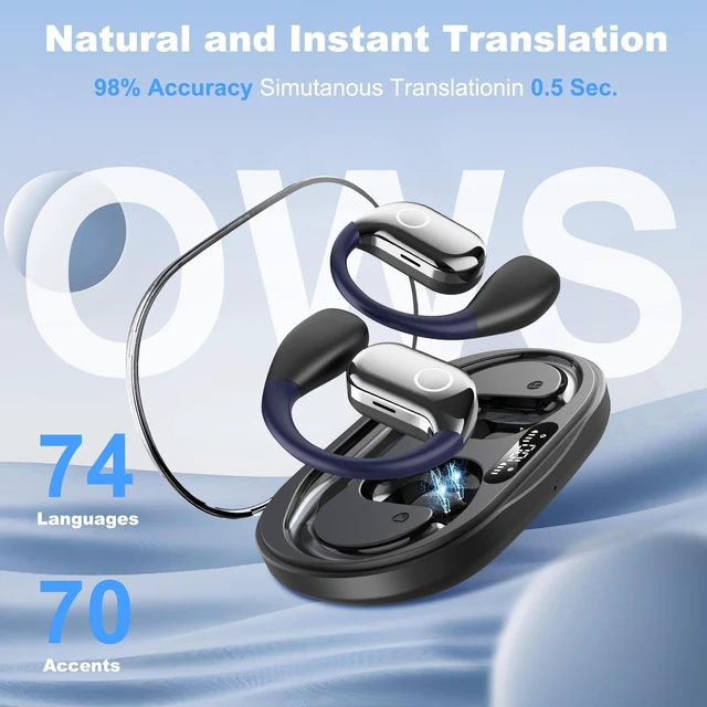 Alt view image 2 of 5 - DTBG AI Language Translation Earbuds, 144-Language Translator Earbuds Real Time Compatible with iOS & Android, Bluetooth 5.3 Headphones Translating Device for Travel and Business, Black