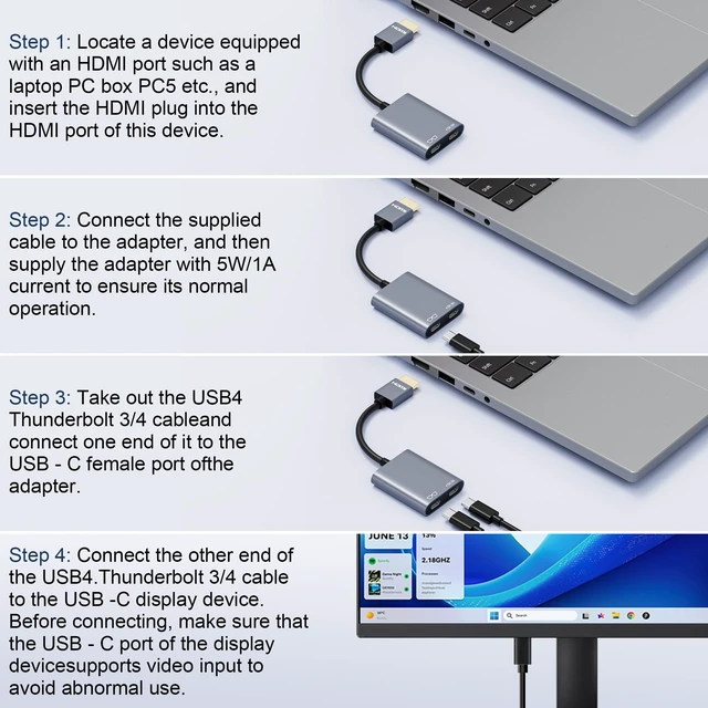 Alt view image 5 of 5 - AR Glasses HDMI to USB C Adapter 4K@60Hz, XR Converter with Play & Charge for XREAL One/Air 2 Pro, VITURE Pro, RayNeo Air 2s, Rokid Max, Switch 2/1, Steam Deck, PS5/4, Xbox, ROG Ally, Portable Monitor