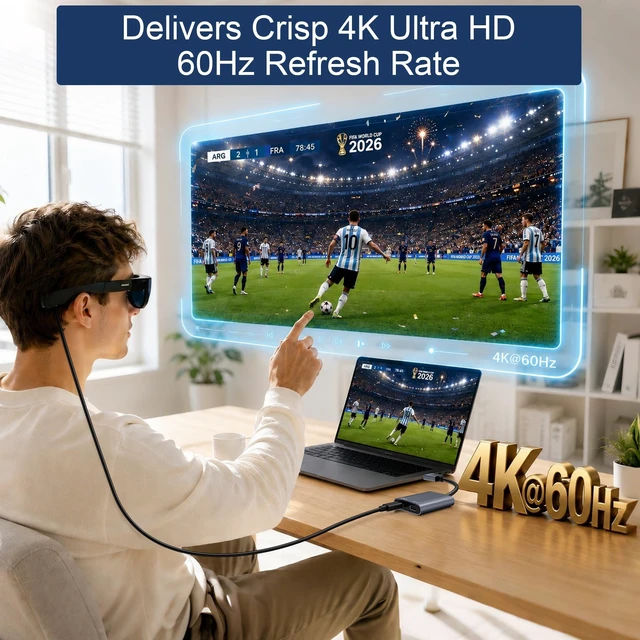 Alt view image 4 of 5 - AR Glasses HDMI to USB C Adapter 4K@60Hz, XR Converter with Play & Charge for XREAL One/Air 2 Pro, VITURE Pro, RayNeo Air 2s, Rokid Max, Switch 2/1, Steam Deck, PS5/4, Xbox, ROG Ally, Portable Monitor