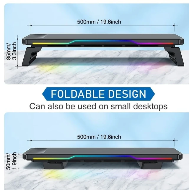 Alt view image 3 of 5 - AlviCynx RGB Monitor Stand Riser with Wireless Charging and USB hub, Black