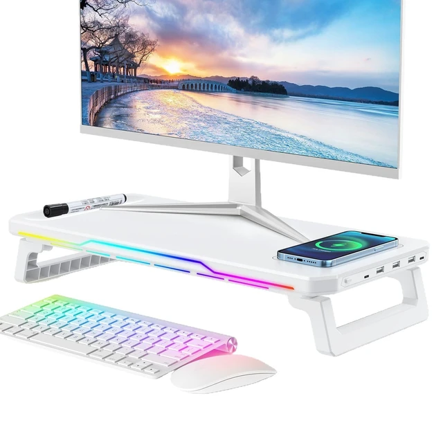 Alt view image 2 of 5 - AlviCynx RGB Monitor Stand Riser with Wireless Charging and USB hub, Black