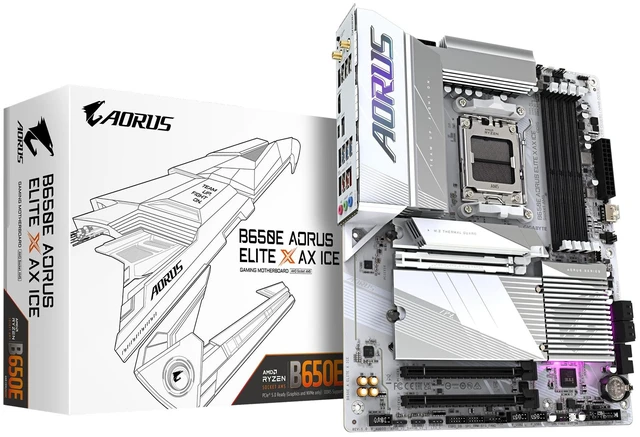 Main image of Gigabyte B650E AORUS Elite X AX ICE WiFi Motherboard (AM5/4xDDR5/HDMI/M.2/USB 3.2)