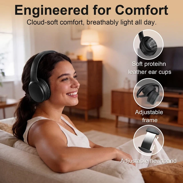 Alt view image 2 of 5 - Wireless Headphones for TV Watching, Dual-Mode Bluetooth & 2.4G with Transmitter, Low Latency and 5 EQ Presets, Built-in Microphone for Clear Dialogue, Works with Optical/Coaxial/AUX & Bluetoot
