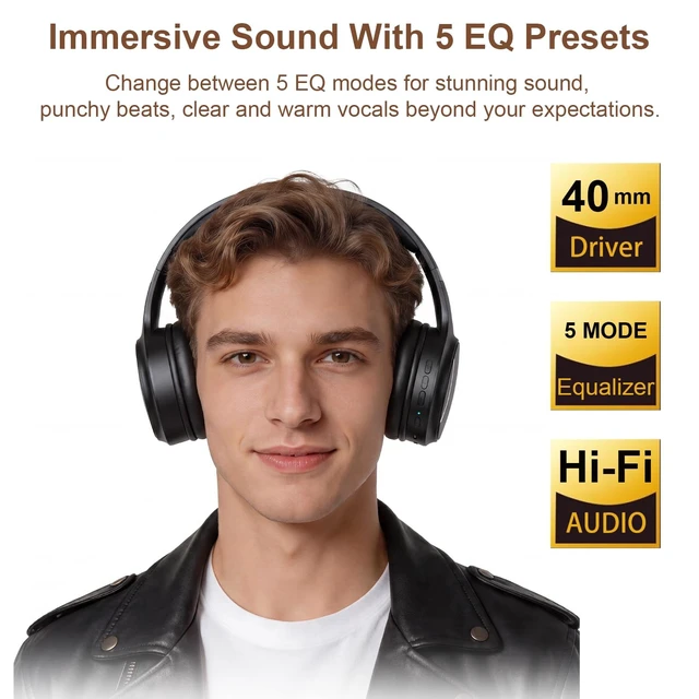 Alt view image 4 of 5 - Wireless Headphones for TV Watching, Dual-Mode Bluetooth & 2.4G with Transmitter, Low Latency and 5 EQ Presets, Built-in Microphone for Clear Dialogue, Works with Optical/Coaxial/AUX & Bluetoot