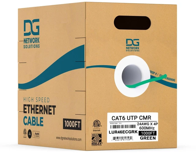 Main image of DG Cat6 Riser (CMR), 1000ft, Unshielded, 24AWG, with Spline (+), Solid Bare Copper, 600MHz, ETL Listed, Indoor/Home/Commercial Use, Bulk Ethernet Cable, Green