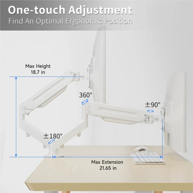 Alt view image 5 of 5 - Suptek Monitor Mount Gas Spring Monitor Arm Desk Mount Fully Adjustable Fits 17 20 22 23 24 26 27 32 35 inch Monitors Weight Capacity up to 24.25 lbs, White