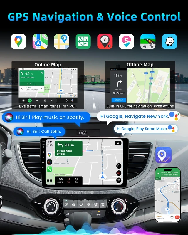 Alt view image 3 of 5 - 4Core 64GROM Car Radio for Honda CRV 2012-2016, Wireless CarPlay & Android Auto with 1280800 HD Touchscreen GPS Navigation Bluetooth 5.0 5G WiFi 1080P Backup Camera SWC FM Radio