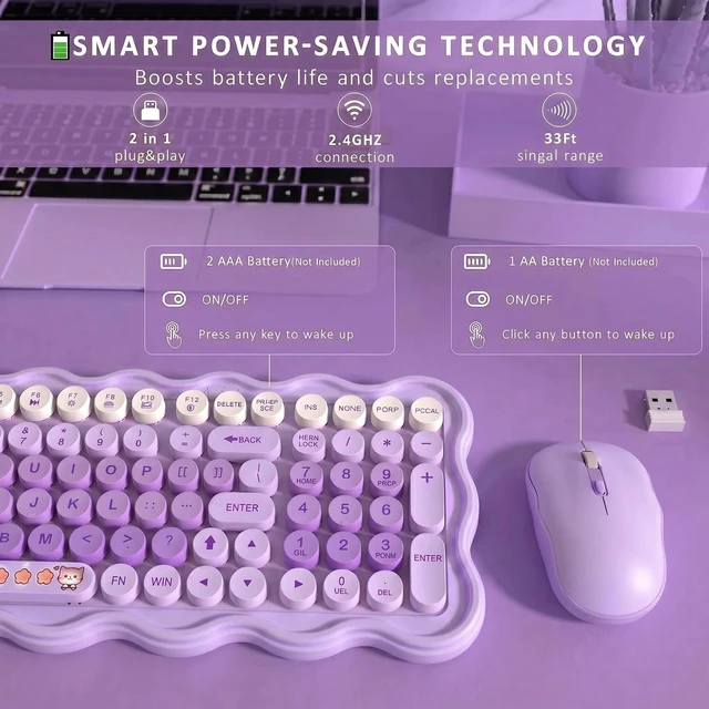 Alt view image 3 of 5 - WthGrop 2.4G Wireless Keyboard and Mouse Combo, Round Keycaps, Splash Proof, Keyboard Mouse Set for Windows, Android & Mac OS, PC Computers, Macbooks, Laptops, PL
