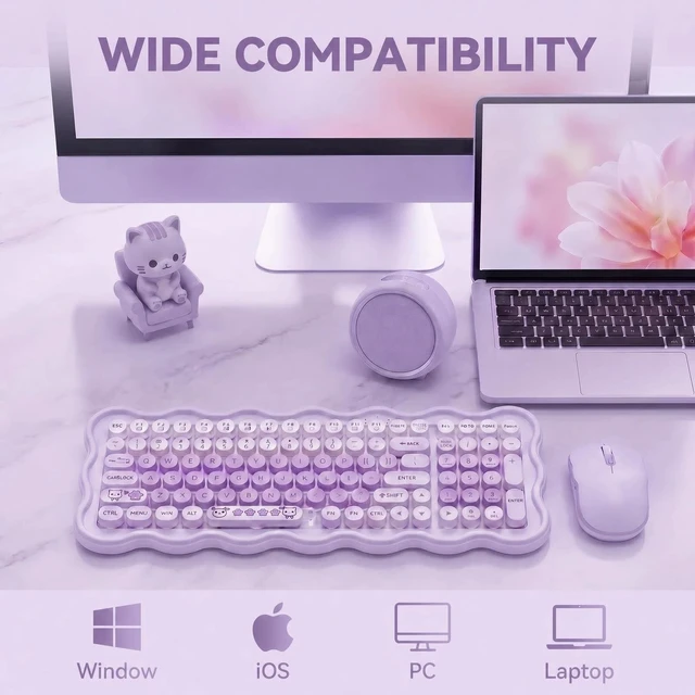 Alt view image 4 of 5 - WthGrop 2.4G Wireless Keyboard and Mouse Combo, Round Keycaps, Splash Proof, Keyboard Mouse Set for Windows, Android & Mac OS, PC Computers, Macbooks, Laptops, PL