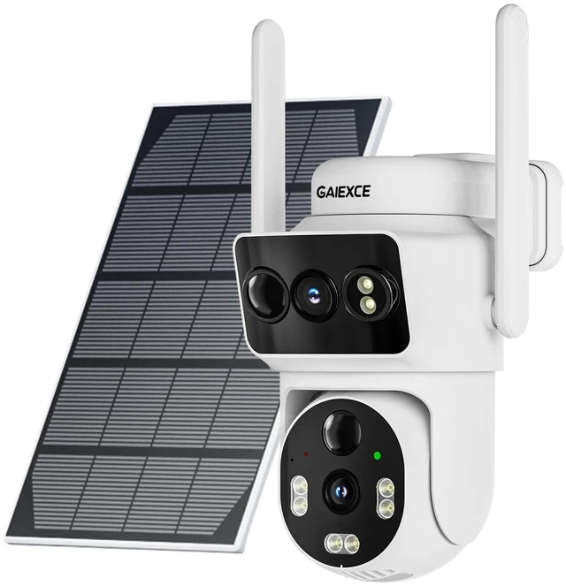 Main image of GAIEXCE Solar Dual Lens Security Cameras Wireless Outdoor, Work with Home Dual Lens Security Camera System, 2.4G & 5G WiFi 4MP Colorful Night Vision PIR Two-Way Audio PT 360 Charge