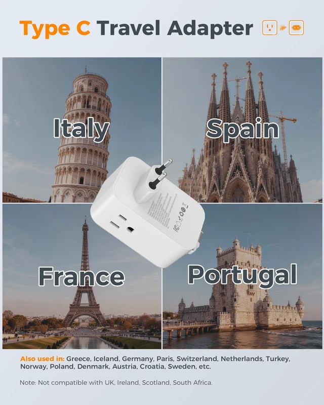 Alt view image 2 of 5 - TESSAN European Travel Plug Adapter, 2 Pack