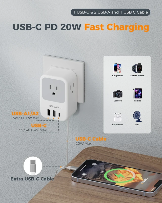 Alt view image 3 of 5 - TESSAN European Travel Plug Adapter, 2 Pack