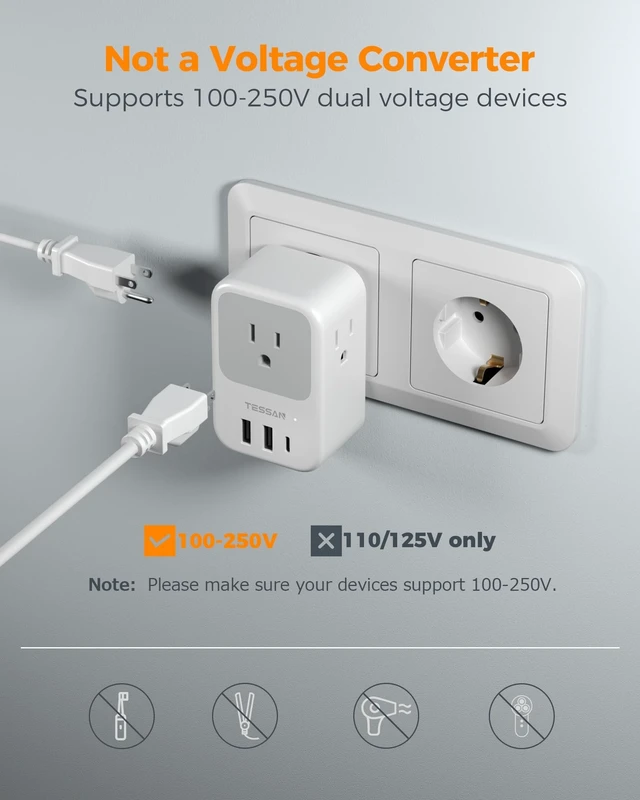 Alt view image 5 of 5 - TESSAN European Travel Plug Adapter, 2 Pack