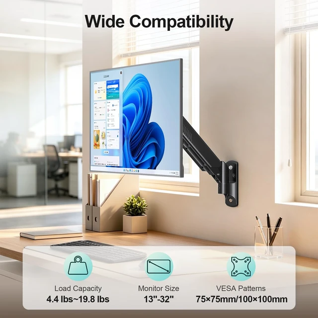 Alt view image 2 of 5 - MOUNT PRO Monitor Wall Mount, 14.7" Short Monitor Arm for Max 32" Screen
