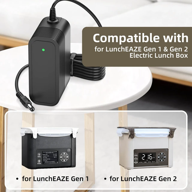 Alt view image 3 of 5 - QOWOIEPO 12V Charger for LunchEAZE Electric Lunch Box Replacement for LunchEAZE Gen 1 & Gen 2 Cordless Heated & Electric Lunch Box Adapter Charger
