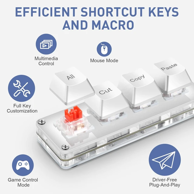 Alt view image 4 of 5 - Mini 4-Key Copy Paste Programmable Keyboard Hotswappable Mechanical Switch