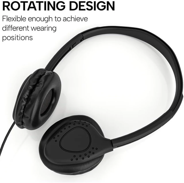 Alt view image 2 of 5 - Bulk Classroom Headphones with Microphone 20 Pack, Wired On-Ear Student Headsets, 3.5mm Stereo Plug, Adjustable Headband, Leatherette Ear Cushions for School, Chromebook, Laptop, Library, Testing