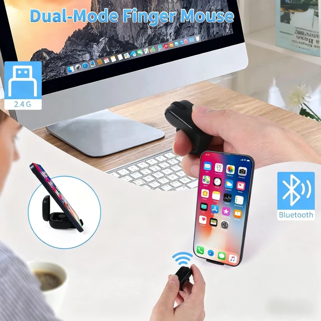 Alt view image 5 of 5 - Ring Mouse, Bluetooth/2.4G, Finger Mouse with Touch Screen, Charging Box, YouTube/TikTok/Instagram/E-Book,Lightweight, Page Flip/Selfie/Video/Demo, Targeting iOS/macOS/Android/Microsoft Users