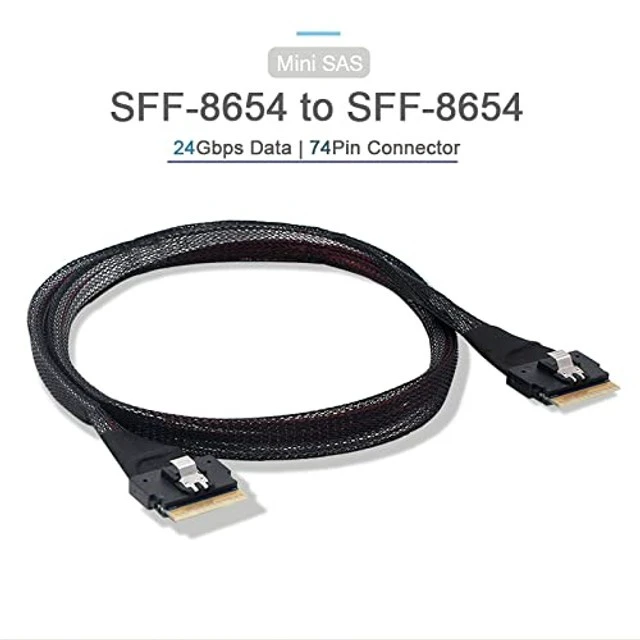 Alt view image 2 of 5 - NGFF PCI-E Slimline SAS 4.0 SFF-8654 8i 74pin Host to SFF-8654 74Pin Slim SAS Target Cable 50cm