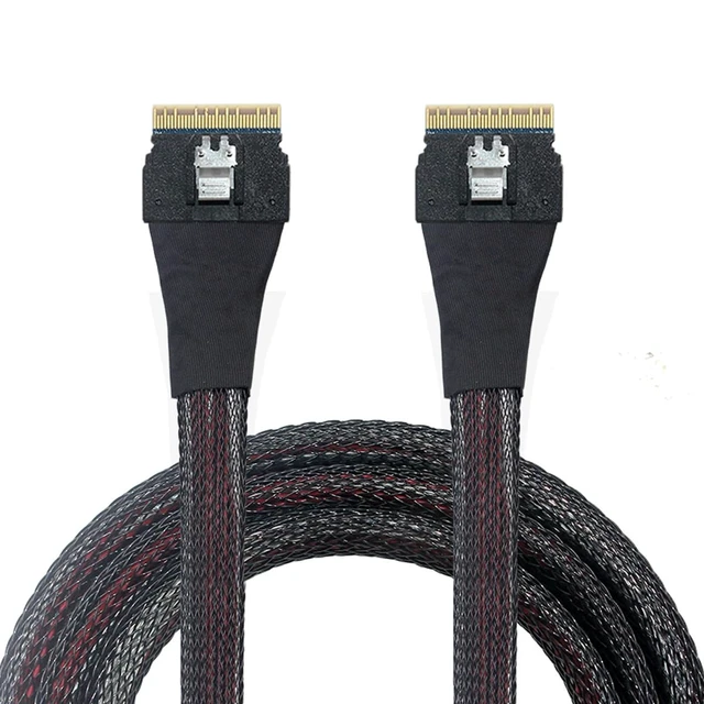 Alt view image 5 of 5 - NGFF PCI-E Slimline SAS 4.0 SFF-8654 8i 74pin Host to SFF-8654 74Pin Slim SAS Target Cable 50cm