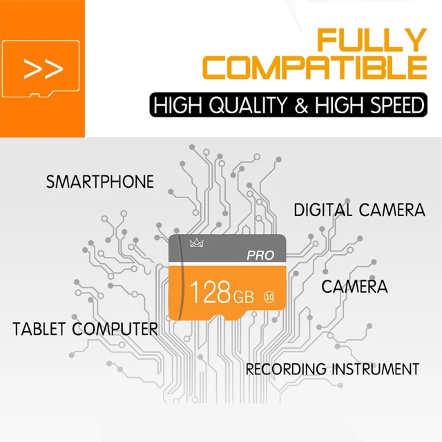 Alt view image 5 of 5 - 128GB Memory Card,Micro Memory Card with Adapter Class 10 High Speed for Camera,Smartphone,Tablet
