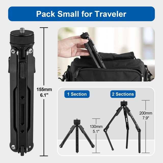 Alt view image 2 of 5 - LEOFOTO Aluminum Mini Table Tripod, Weight 162g/0.35lb, Maxload 5kg/11lb, Foldable Stand, Compact Camera Spider Tripod, for Camera/Phone/Live Stream Light/Projector MT-03 Lightweight Version (MT-03S)