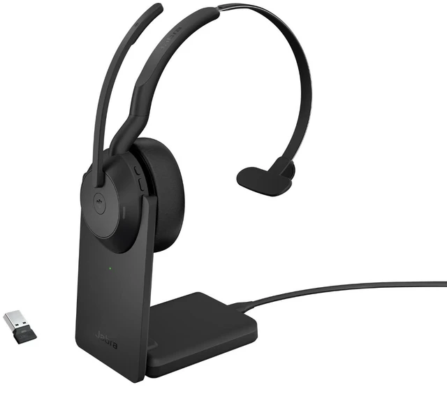 Main image of Jabra Evolve2 55 Mono Wireless Headset with Charging Stand AirComfort Technology, Noise-Cancelling Mics & Active Noise Cancellation - MS Teams Certified, Works with Other Platforms - Black