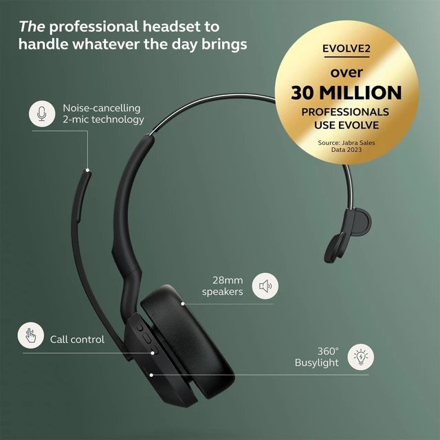 Alt view image 3 of 5 - Jabra Evolve2 55 Mono Wireless Headset with Charging Stand AirComfort Technology, Noise-Cancelling Mics & Active Noise Cancellation - MS Teams Certified, Works with Other Platforms - Black