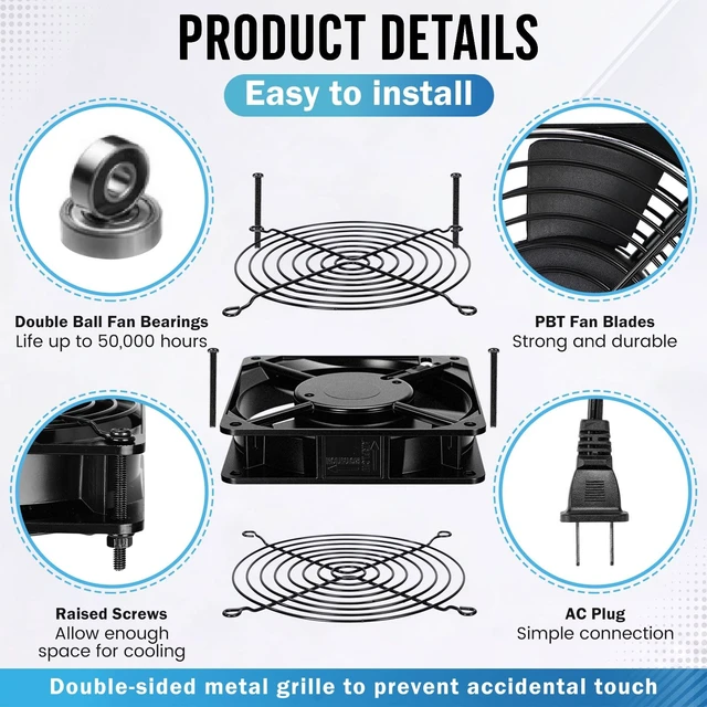Alt view image 3 of 5 - Glooglitter 120v Ac Cooling Muffin Fans, Exhaust Fans,4 Pack,120mm*25mm