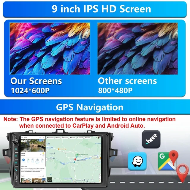 Alt view image 4 of 5 - Plug&Play Car Stereo for Toyota RAV4 2006 2007 2008 2009 2010 2011 2012, 9" IPS Touch Screen for RAV4 Radio with Carplay, Android Auto&Mirror Link/BT/SWC/MIC/Backup Camera/AM/FM/Subwoofer Output