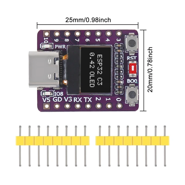 Alt view image 2 of 5 - AITRIP 5PCS ESP32 C3 Development Board with 0.42 Inch OLED Display,Type-C ESP32 Mini Supports WiFi BT 5.0, Suitable for IoT Micropython Development