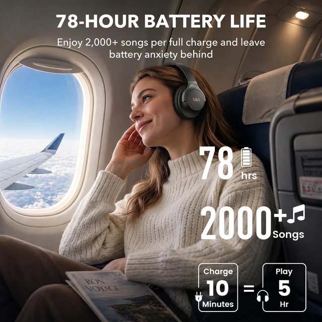 Alt view image 5 of 5 - 1Mii Active Noise Cancelling Headphones for Airplane Travel