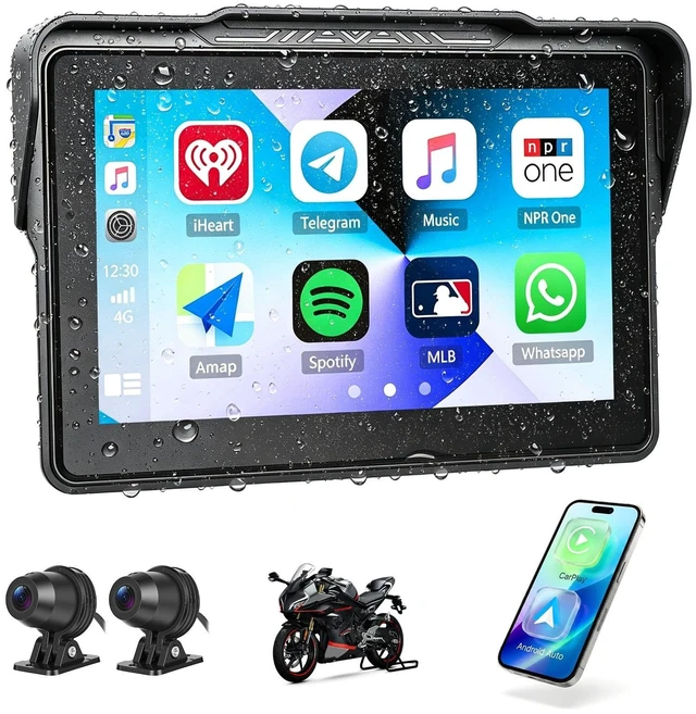 Main image of 7" Motorcycle Carplay Screen with Dual Dash Cam