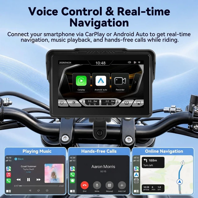 Alt view image 4 of 5 - 7" Motorcycle Carplay Screen with Dual Dash Cam