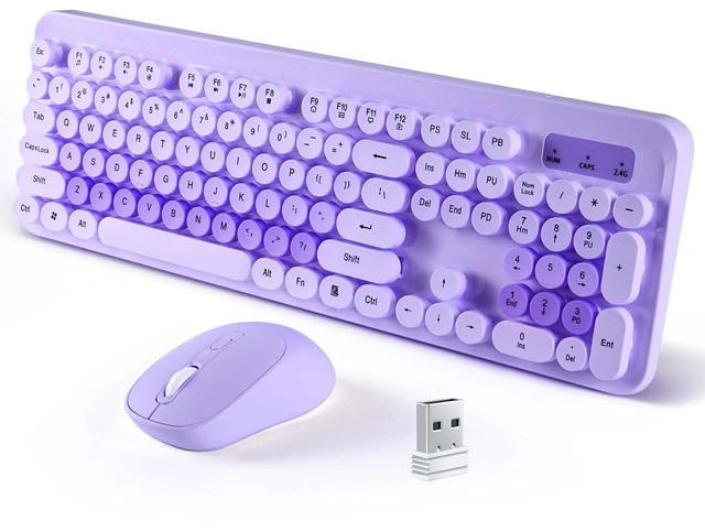 Main image of LAMA Colorful Wireless Keyboard and Mouse Combo, Full-Sized Bluetooth Round Keyboard, Adjustable DPI Mouse, 2.4GHz USB Receiver, Silent Keyboard and Cute Mouse for PC, Windows, MAC, Desktop, La