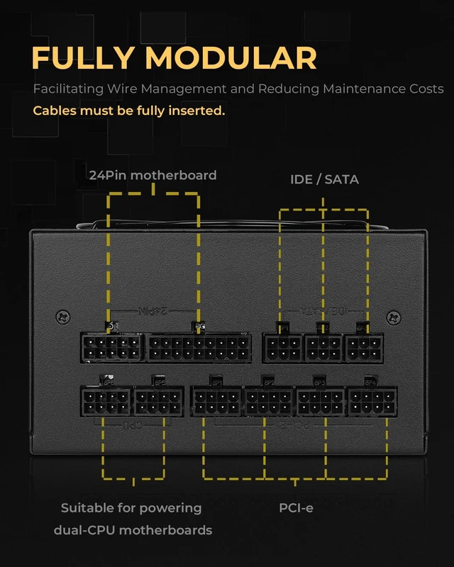 Alt view image 3 of 5 - 750W PSU 80 Plus Gold Power Supply Fully Modular Standard ATX Active PFC