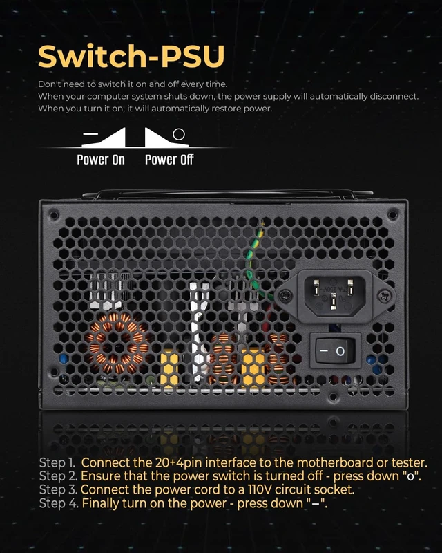 Alt view image 5 of 5 - 750W PSU 80 Plus Gold Power Supply Fully Modular Standard ATX Active PFC