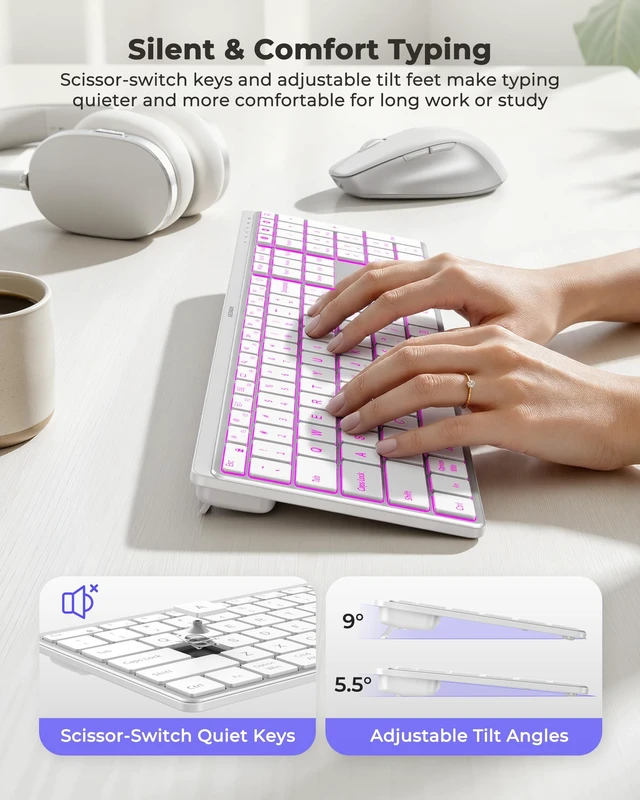 Alt view image 5 of 5 - seenda COE64-3 Pro Wireless Bluetooth Keyboard Mouse Combo, 7-Color Backlit