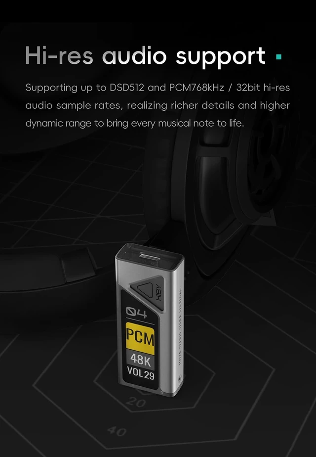Alt view image 2 of 5 - HiBy Music FC4 Portable Balanced DAC Amplifier, Dual CS43131 DAC Chip USB C Dongle, DSD512 PCM768kHz/32Bit, MQA 8X Decoder, Parametric EQ, 3.5mm & 4.4mm Outputs with OLED Display