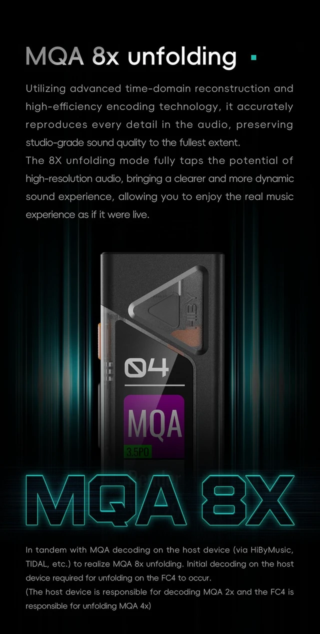 Alt view image 3 of 5 - HiBy Music FC4 Portable Balanced DAC Amplifier, Dual CS43131 DAC Chip USB C Dongle, DSD512 PCM768kHz/32Bit, MQA 8X Decoder, Parametric EQ, 3.5mm & 4.4mm Outputs with OLED Display
