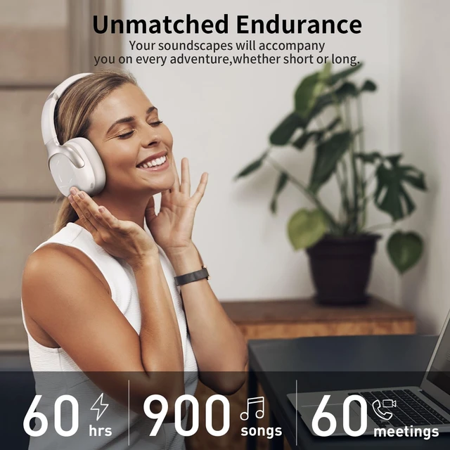 Alt view image 5 of 5 - Active Noise Cancelling Headphones, Wireless Over-Ear Bluetooth, HiFi deep bass, Foldable Headphones, Transparent Mode, 50H Long ANC Playtime, Durable Headset for Traveling/Gym Use/Home (Off Wh
