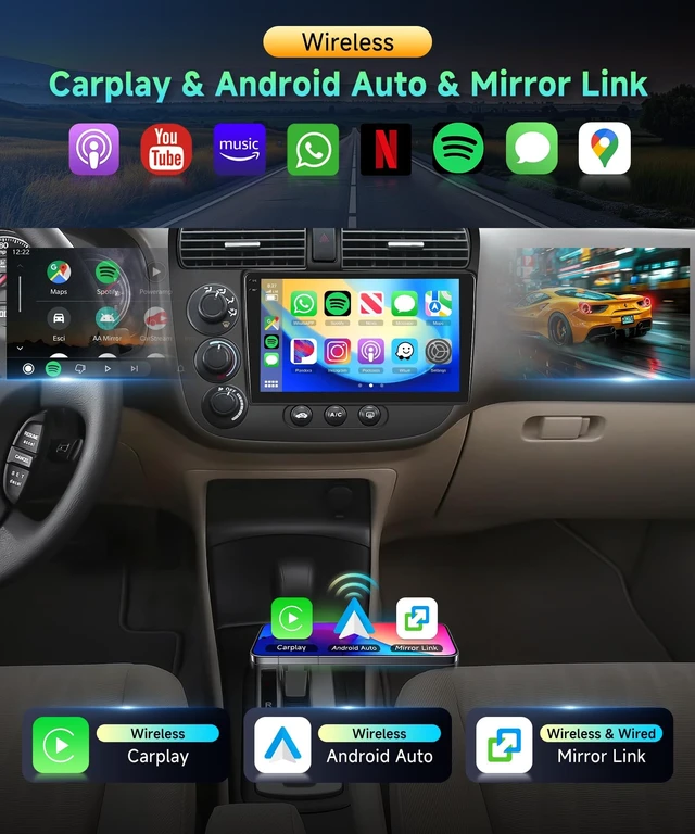 Alt view image 2 of 5 - 4G+64G Car Radio for Honda Civic 2001-2005 Stereo Wireless CarPlay