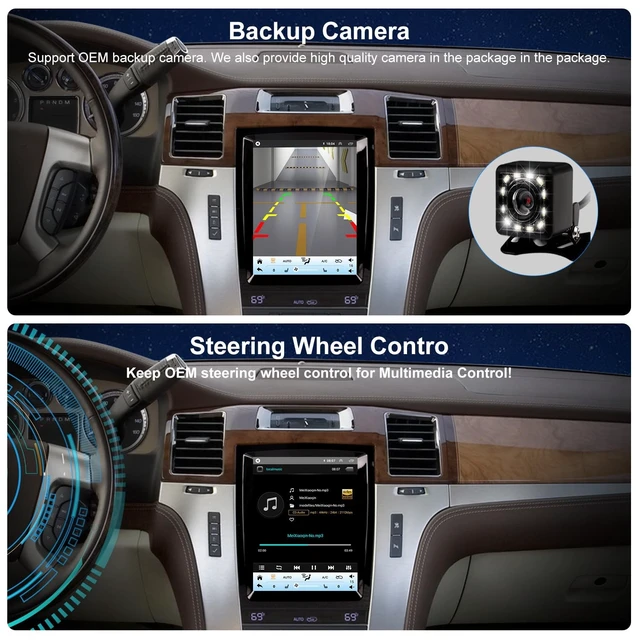 Alt view image 5 of 5 - 4G LTE QLED Radio for Cadillac Escalade 2007-2014,Touch Screen 8core Stereo Upgrade,Wireless carplay & Android Auto,Support OEM SWC,Backup Camera