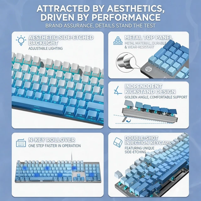 Alt view image 4 of 5 - HP GK400F Mechanical Gaming Keyboard Wired Brown Switch LED Backlit 104Keys