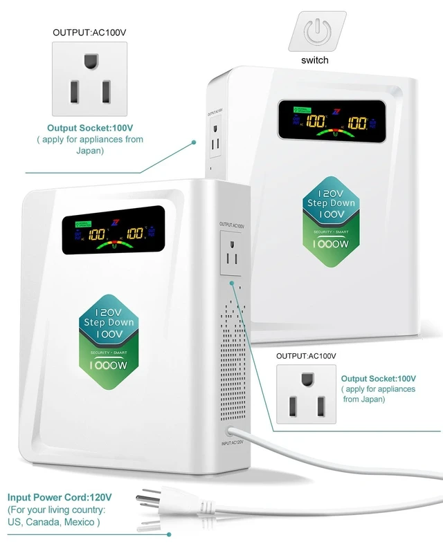 Alt view image 2 of 5 - ZHENGXI 120v to 100v Step Down Transformer 1000W Power Voltage Converters, No Noise, Ten Protection Functions,Using Japan Appliances in US