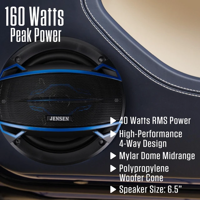 Alt view image 2 of 5 - Jensen JS6504 6.5" 4-Way Car Speakers Pair 160W Peak 40W RMS Coaxial Set