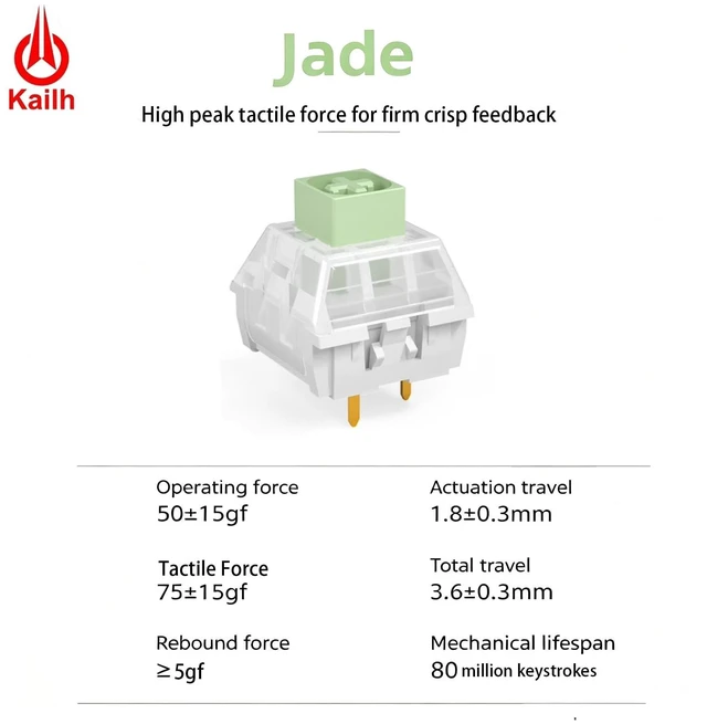Alt view image 2 of 5 - Aulouptron 60 PCS Kailh Box Jade Switches for Mechanical Gaming Keyboard,3-Pin 50gf Crisp Clicky/Pre Lubed/Unique Box Structure/Dust&Waterproof Switches