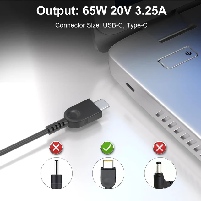 Alt view image 2 of 5 - Slim 65W Lenovo Laptop Charger & Universal Type C Fast Power Adapter